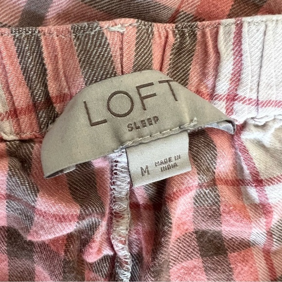 LOFT Sleep Pajamas Set Shorts Top Spring M Orange Pink Women’s Plaid Striped - Picture 4 of 7